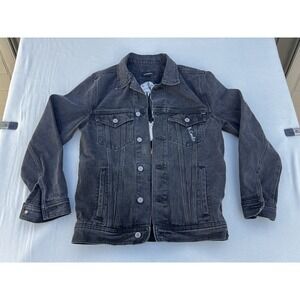 Barney Cools Crikey! Rigid Denim Jacket Men's Size Medium Black Embroidery Shark